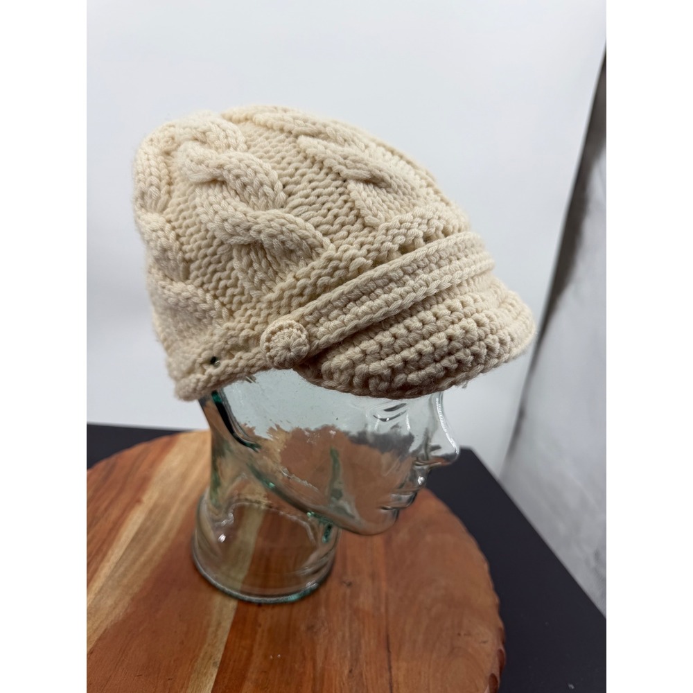 REI Merino Wool Cable Knit Visor Beanie Hat Women One Size Cream Ivory 836783